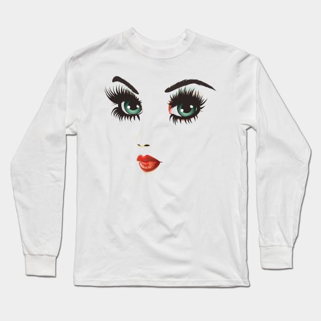 Gothic woman face with green eyes Long Sleeve T-Shirt by AnnArtshock